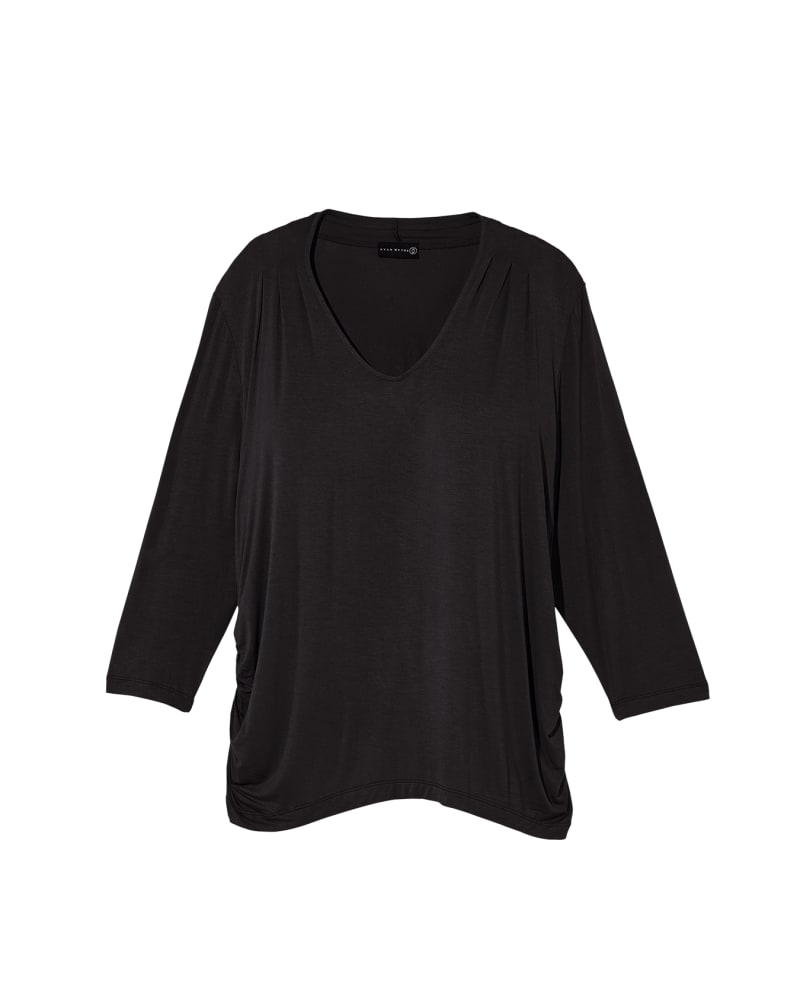 Front of plus size Xendra 3/4 Sleeve Top with Shirring by Ryan Wythe | Dia&Co | dia_product_style_image_id:131686